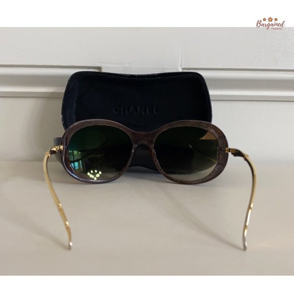 Authentic CHANEL Brown Lenses Lace Acetate Gold Temple Gradient Tint Sunglasses - Picture 3 of 12